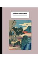 Composition Notebook: Japanese Art Cover - College Ruled Lined Blank Page Note Book - Stunning Waterfall And Nature Scene