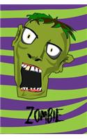 Zombie: Creepy Monster Blank Lined Gift Journal Diary or Notebook, Hand Drawn Illustration, Wide Rule, Purple Green Zombie Head