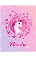 Claudia: Unicorn Large Blank Primary Sketchbook Paper - Pink Purple Magical Horse Personalized Letter C Initial Custom First Name Cover - Drawing Sketch Book
