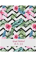 Graph Notebook 8.5 x 11: Pretty Pink Floral, 1/4" Inch Graph Paper Large Print 8.5" x 11" Blank Quad Ruled, Blank Graph Paper Composition Books