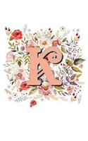 K Monogram Letter Floral Wreath Notebook