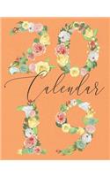 2019 Calendar: Floral Numbers with Inspirational Quotes on Bright Orange-Coloured Wall Cover