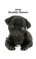 2019 Monthly Planner: Adorable Pug Puppy Cover - Includes Major U.S. Holidays and Sporting Events