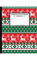 Unruled Composition Notebook 8" x 10". 120 Pages. Norwegian Christmas Reindeer