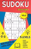 Sudoku Brain Games Vol.2 400 Puzzles Large Print - 5 Levels Easy Medium Hard Expert Special
