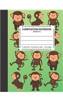 Composition Notebook Monkeys: Zoo / Wild / Farm Animals Book Cover Green Color 7.44"x9.69" 110 Pages Extra Wide Ruled Paper School Supplies(6 Animals Composition Book)