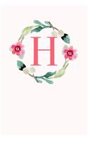 H: 110 College-Lined Pages - Monogram Journal and Notebook with a Classic Light Pink Background of Vintage Floral Roses in a Watercolor Design - Person