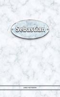 Sebastian - Lined Notebook: College Ruled Blank Pages Plus Extra Date Neutral Calendar (12 Months) and Notepad Sketch Designs. Cover Print White Marble Background with Silver-I