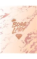 Boss Lady: Inspirational Quote Notebook, Classic Pink Marble and Rose Gold - 8.5 x 11, 120 Wide Ruled Pages