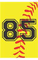85 Journal: A Softball Jersey Number #85 Eighty Five Notebook For Writing And Notes: Great Personalized Gift For All Players, Coaches, And Fans (Yellow Red Blac