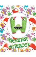 W Monster Notebook: Kids Monogrammed Journal and Doodle Book