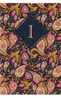 I: Elegant Monogrammed Blank Dotted Journal: Beautiful and Classic Bulleted Dot Grid Notebook: Vibrant Ornate Orange and Pink Paisley Pattern Design