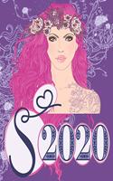 2020 Weekly Planner - Mystic Princess Monogram Initial Letter "S": 12-Month Large Print Girl Pink Hair Letter-Sized A4 Schedule Organizer by 52 Week Cornell Notes Monthly Calendar Designed in USA fantasy floral purp