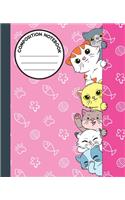 Composition Notebook: Cute Kawaii Happy Cats Pink Notebook and Journal with Lined Ruled Paper Pages for Girls and Women, Perfect for Writing Notes and Exercise