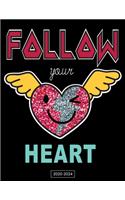 2020-2024: Follow your Heart Monthly Planner and Calendar 5 Five Year Calendar with Holidays and 60 Months Include Password, Phone Book, Yearly Goals, Birthday
