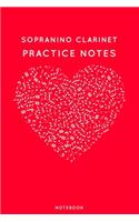 Sopranino clarinet Practice Notes: Red Heart Shaped Musical Notes Dancing Notebook for Serious Dance Lovers - 6"x9" 100 Pages Journal