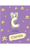 C is for Camila: Camila personalized girls journal notebook. Attractive large 8x10 lined cute girly notebook design with cartoon night stars theme. The cutest notebo