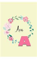 Ava: Personalized Monogram Initial Journal - Pink Marble and Gold Cover with Feminine Pages for Women and Girls