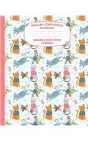 Primary Composition Notebook Midline Story Paper Journal: Floral Cat Notebook For Grades K-2 - Picture Space - Dashed Midline Paper - Early Childhood Kindergarten Book For Kids