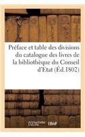 Préface Et Table Des Divisions Du Catalogue Des Livres de la Bibliothèque Du Conseil d'Etat
