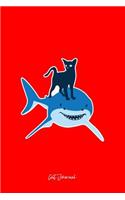 Cat Journal: Lined Journal - Cat On A Shark Black Cool Fun-ny Kitty Kitten Cat Lover Gift - Red Ruled Diary, Prayer, Gratitude, Writing, Travel, Notebook For Men