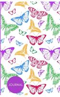 Journal: Butterfly Colorful Daily Journal, Lined Notebook, White, with colorful Butterflies, Size: 5.5" X 8.5, Small