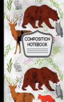 Composition Notebook: Watercolor Woodland Creatures - 7.5" X 9.25" - 110 Pages