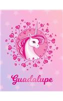 Guadalupe: Unicorn Large Blank Primary Handwriting Learn to Write Practice Paper for Girls - Pink Purple Magical Horse Personalized Letter G Initial Custom Fir