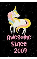 Awesome Since 2009: Unicorn Blank and Wide Ruled Journal for Girls Born in 2009