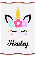 Henley: Personal Notebook Personal Diary Unicorn Notebook Personalized Journal Customized Journal Unicorn Lover Personal Name Notebook