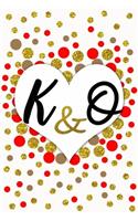 K and O Personalized Monogrammed notebook journal gift with Two Initials for Couples and lovers on valentine's day, wedding anniversary and special occasions with beautiful golden glitter red and confetti cover