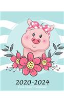2020-2024 Five Year Planner: Cute Pink Pig, 60 Months Appointment Calendar, Business Planners, Agenda Schedule Organizer Logbook and Journal With Holidays and inspirational Quot