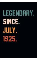 Blank Lined Journal, Notebook, Diary, Planner - Legendary Since July 1925 - 94th Birthday Gift For 94 Years Old Men and Women born in July: Medium College-Ruled Journey Diary, 110 page, Lined, 6x9 (15.2 x 22.9 cm)