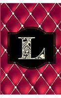 L: Monogram Journal or Diary. Captivating Ruby Red and Gold Diamond Design with a Decorative Uppercase Initial with Texture & Charm on a Vintage Black 