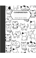 Composition: Book - Wide Ruled - Cute Notebook with Doodle Cats Line Art - Journal for Students / Teachers - 7.44 x 9.69(8 Back to School Notebooks)