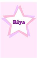 Riya: Personalized Name Journal. Wide Ruled (Lined) Writing Diary, Composition Book. Cute Pink Star Cover for Girls, Kids and Teens