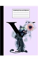 Composition Notebook: Letter Y Black Panther Monogram Floral Wide Ruled Lined Note Book - Pretty Lavender Cat Lover Journal with Lines for Kids Teens Students or Teachers