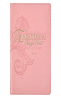 Christian Art Gifts Classic Journal Everything Through Christ Phil. 4:13 Inspirational Scripture Notebook, Ribbon Marker, Pink Faux Leather Flexcover, 336 Ruled Pages