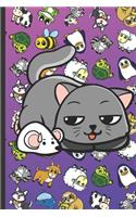 Daily and Weekly Chore Chart Notebook for Kids: Kitty Cat Cartoon on Cover with Zebras Whales Dogs Frogs Cows Sloths Penguins Raccoons Sheep Goats and Turtles on Purple Blue Background.