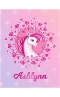 Ashlynn: Unicorn Large Blank Primary Sketchbook Paper - Pink Purple Magical Horse Personalized Letter A Initial Custom First Name Cover - Drawing Sketch Book
