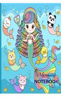 Mermaid Notebook: Cute Little Mermaid Girl Composition Wide Ruled Line Journal for Girl Women Writing Size 6'x9 120 Pages Beautiful Mermaid Graphic Book Cover (Fantas