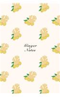 Ginger Notes: 6"x9" Unruled Blank Notebook Watercolor Texture Design Vegetable Food Ingredient Pattern Cover. Matte Softcover Note Book Journal