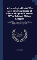 A Chronological List Of The More Important Issues Of Edward Fitzgerald's Version Of The Rubaiyat Of Omar Khayyam
