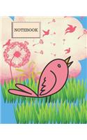 Notebook: PRETTY PINK BIRDS ON BLUE BACKGROUND COVER - 7.5 x 9.25" WIDE-RULED PAGES - WORKBOOK, JOURNAL, COMPOSITION NOTEBOOK