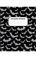 Composition Notebook: Halloween Wide Ruled 7.5 x 9.25 in 100 Pages Composition Book Black Bat Pattern