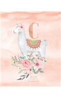 2020 Planner C: Llama Rose Gold Monogram Letter C with Pink Flowers (7.5 x 9.25 in) Horizontal at a glance Personalized Planner for Women Moms Girls and School