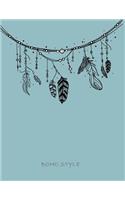Boho style: Feather on white on green cover and Dot Graph Line Sketch pages, Extra large (8.5 x 11) inches, 110 pages, White paper, Sketch, Draw and Paint(3 Feather on White on Green Notebook)