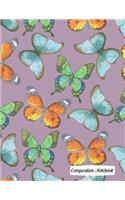 Composition Notebook: Blue Green and Orange Butterflies on Purple Composition Notebook - 8.5in X 11in - 150 Pages (75 Sheets) College Ruled Lined Paper. Glossy Cover
