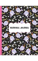 Narwhal Journal: A Cute Unicorn Of The Sea Kawaii Narwhal Lover Writing Journal, A Blank 8.5x11" Full Page Composition Notepad With Dashed Midline With 120 Practice 