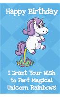 Happy Birthday I Grant Your Wish To Fart Magical Unicorn Rainbows: Creative Funny and Original Humor Unicorn Birthday Card with Blue Diamond Background and White Text